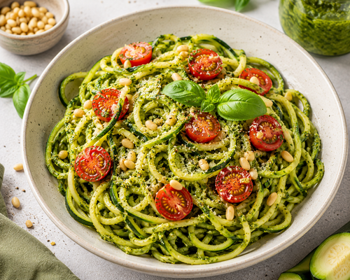 Pasta de calabacita con pesto